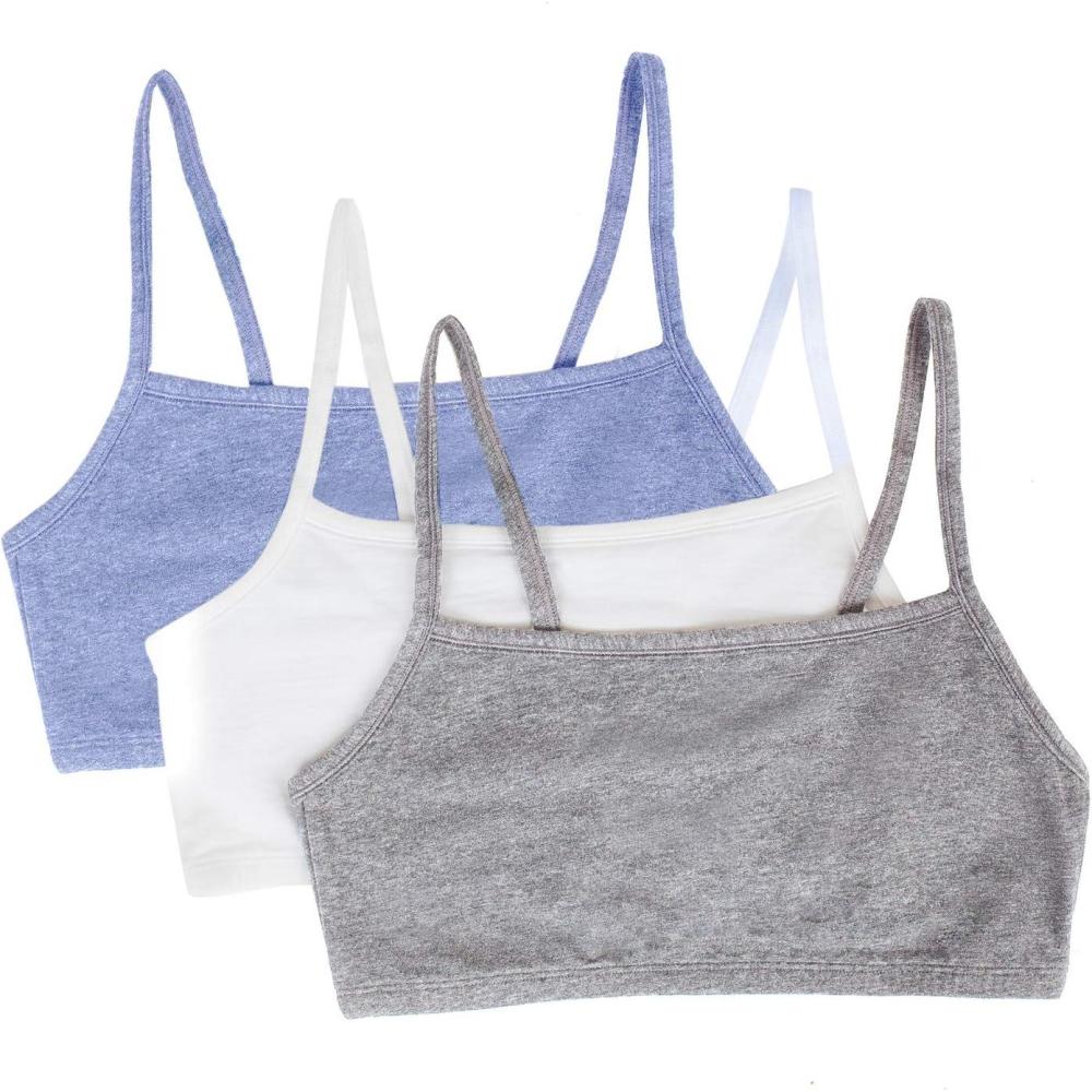 imageFruit of The Loom Womens Spaghetti Strap Cotton Sports Bra AllDay Comfort ampamp Easy MovementHeather GreyWhiteHeather Blue