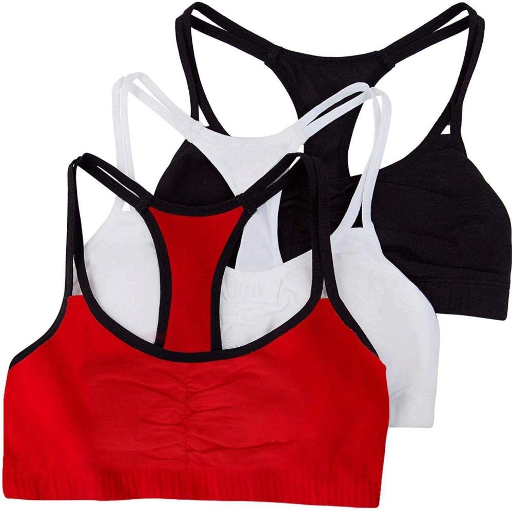 imageFruit of The Loom Womens Spaghetti Strap Cotton Sports Bra AllDay Comfort ampamp Easy MovementRed Hot With BlackWhiteBlack Hue