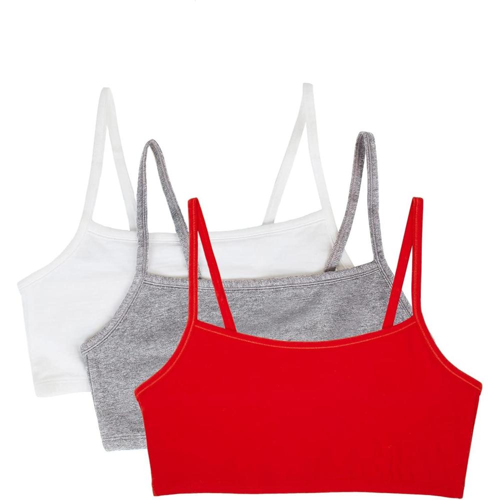 imageFruit of The Loom Womens Spaghetti Strap Cotton Sports Bra AllDay Comfort ampamp Easy MovementRed HotWhiteGrey Heather