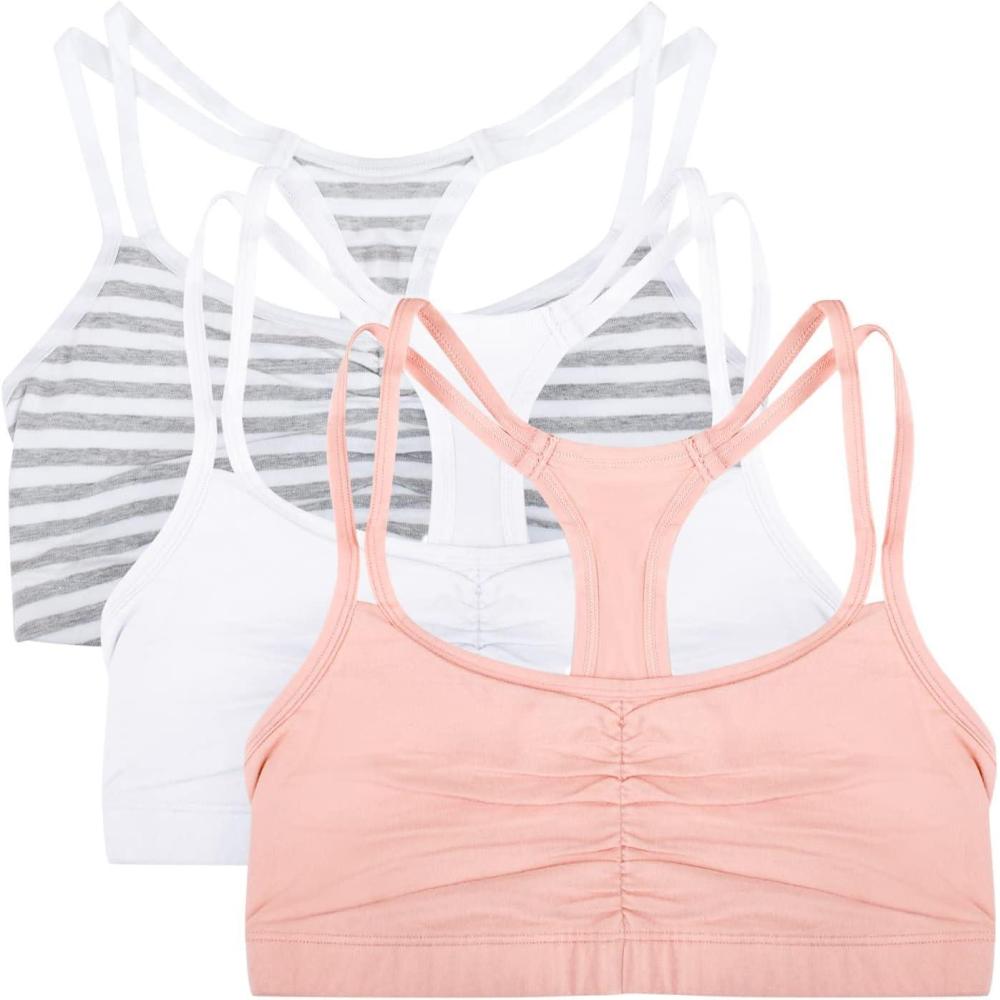 imageFruit of The Loom Womens Spaghetti Strap Cotton Sports Bra  AllDay Comfort ampamp Easy MovementSkinny StripeWhiteBlushing Rose