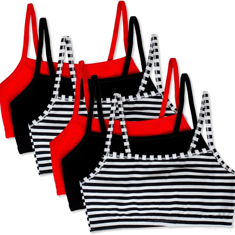 imageFruit of The Loom Womens Spaghetti Strap Cotton Sports Bra AllDay Comfort ampamp Easy MovementStripeStripeBlackBlackRedRed