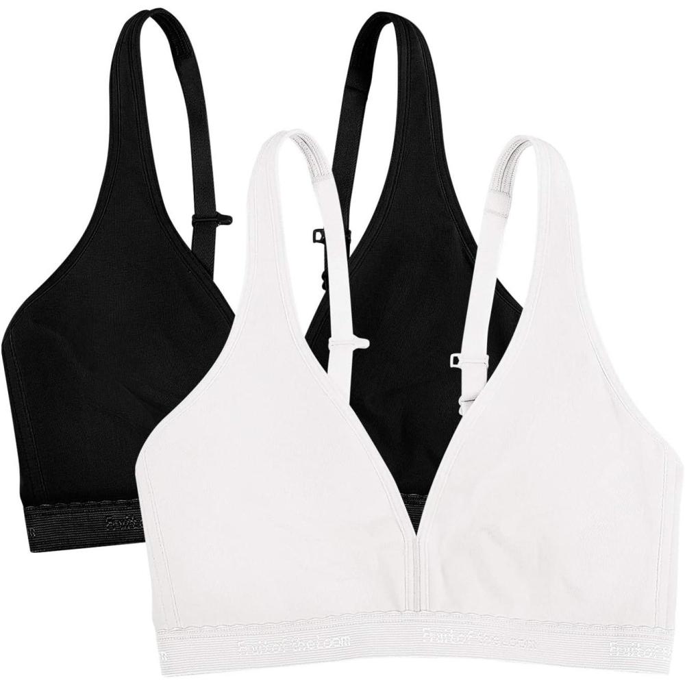imageFruit of the Loom womens Wirefree Cotton BraletteBlackWhite