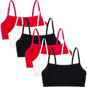 Fruit of The Loom Womens Spaghetti Strap Cotton Sports Bra – All-Day Comfort & Easy Movement(Black Hue/Black Hue/White/White/Red Hot/Red Hot)