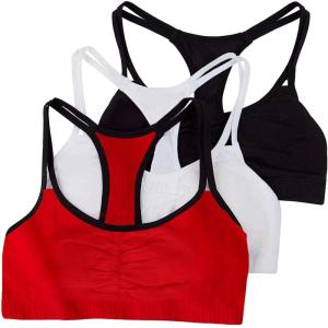 Fruit of The Loom Womens Spaghetti Strap Cotton Sports Bra – All-Day Comfort & Easy Movement(Red Hot With Black/White/Black Hue)