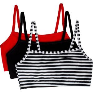 Fruit of The Loom Womens Spaghetti Strap Cotton Sports Bra – All-Day Comfort & Easy Movement(Skinny Stripe/Black Hue/Red Hot)
