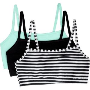 Fruit of The Loom Womens Spaghetti Strap Cotton Sports Bra – All-Day Comfort & Easy Movement(Skinny Stripe/Black/Mint Chip)