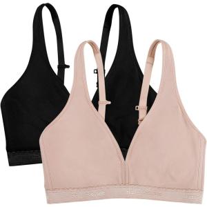 Fruit of the Loom womens Wirefree Cotton Bralette(Black Hue/Sand)