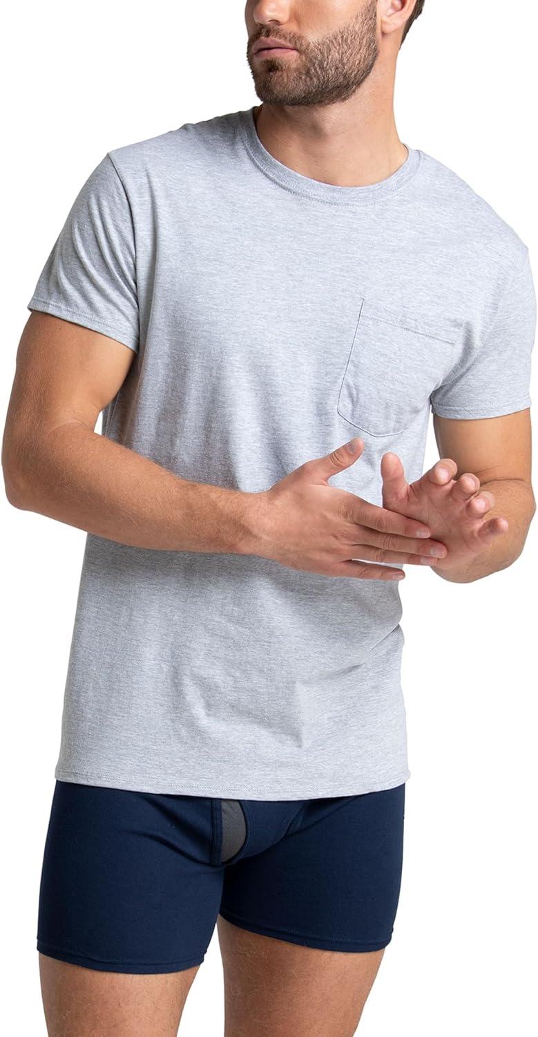 imageFruit of The Loom Mens Pocket Tee Undershirts Moisture Wicking amp Tag Free Short Sleeve Pocket TShirtsBlackGrey 3 Pack Pocket