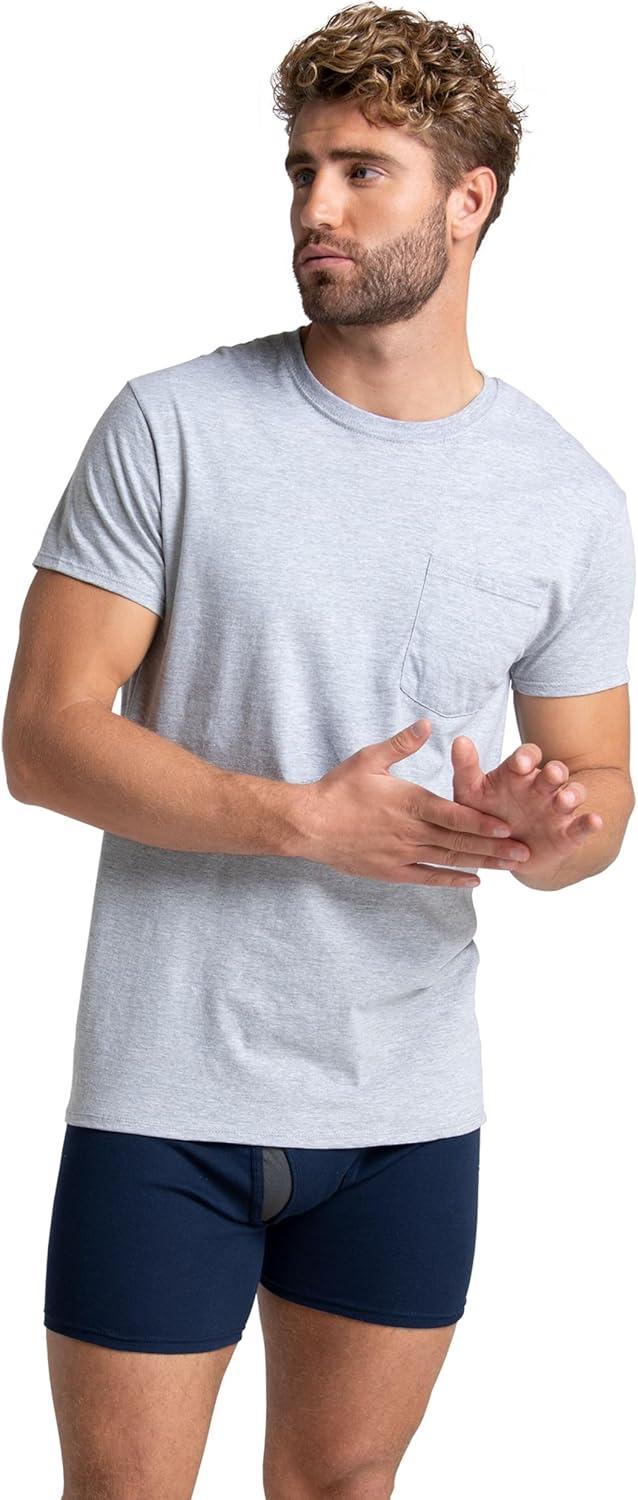 imageFruit of The Loom Mens Pocket Tee Undershirts Moisture Wicking amp Tag Free Short Sleeve Pocket TShirtsBlackGrey 3 Pack Pocket