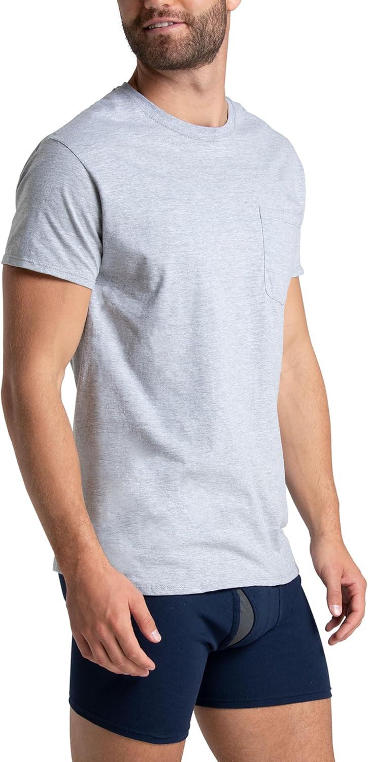 imageFruit of The Loom Mens Pocket Tee Undershirts Moisture Wicking amp Tag Free Short Sleeve Pocket TShirtsBlackGrey 3 Pack Pocket