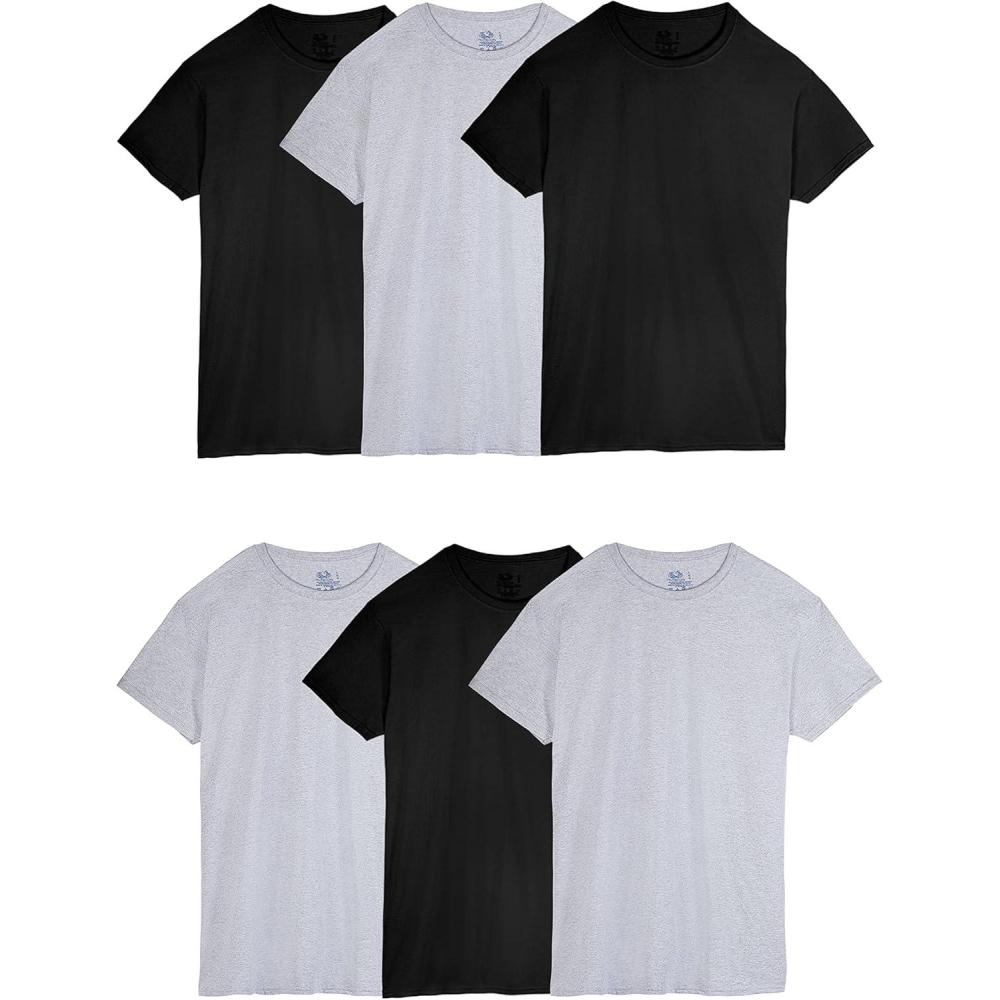 imageFruit of The Loom Mens Crew Tee Undershirts Moisture Wicking amp Tag Free Also Available in Big amp TallBlackGrey  6 Pack