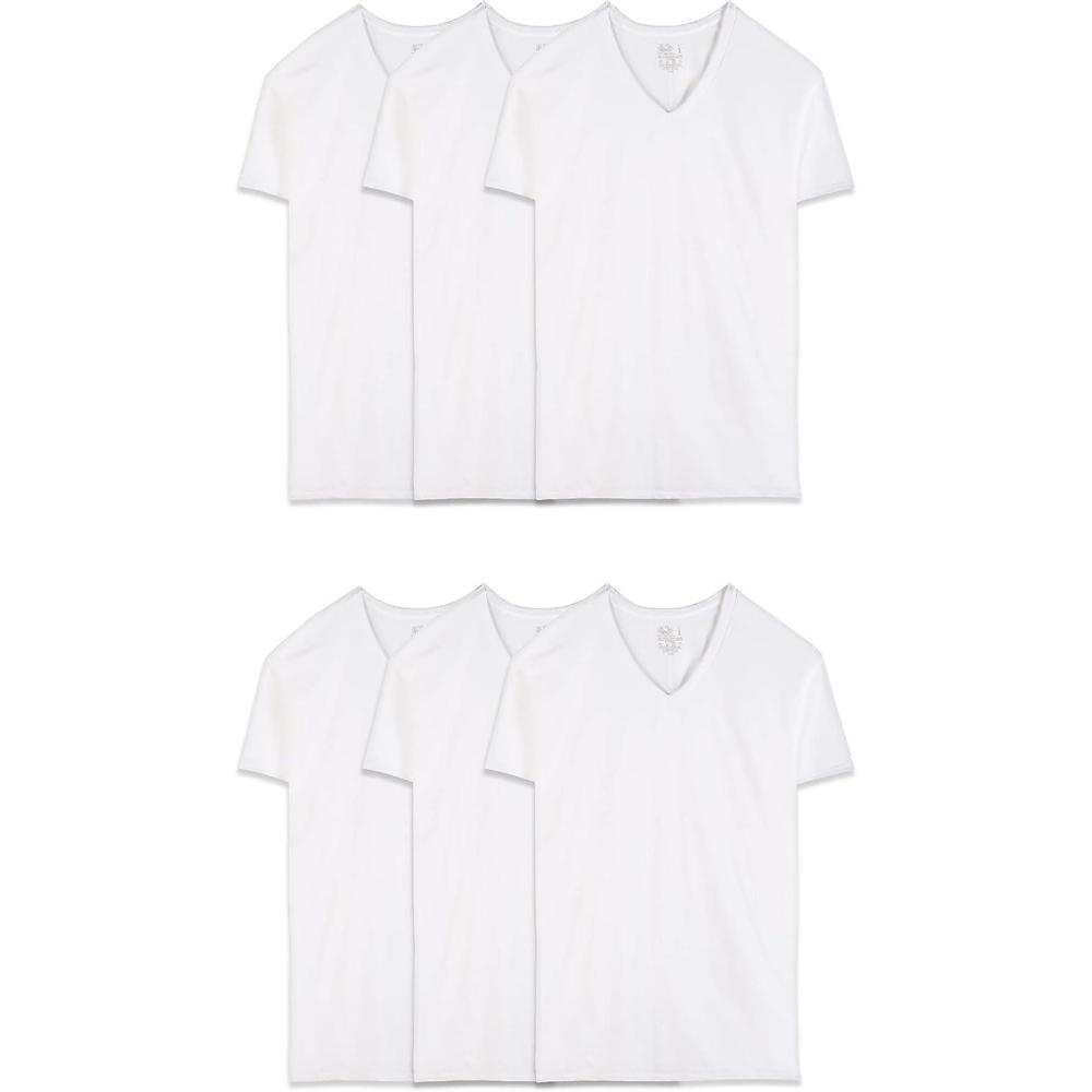 imageFruit of The Loom Mens VNeck Undershirts Moisture Wicking amp Tag Free Also Available in Tall SizesWhite  6 Pack