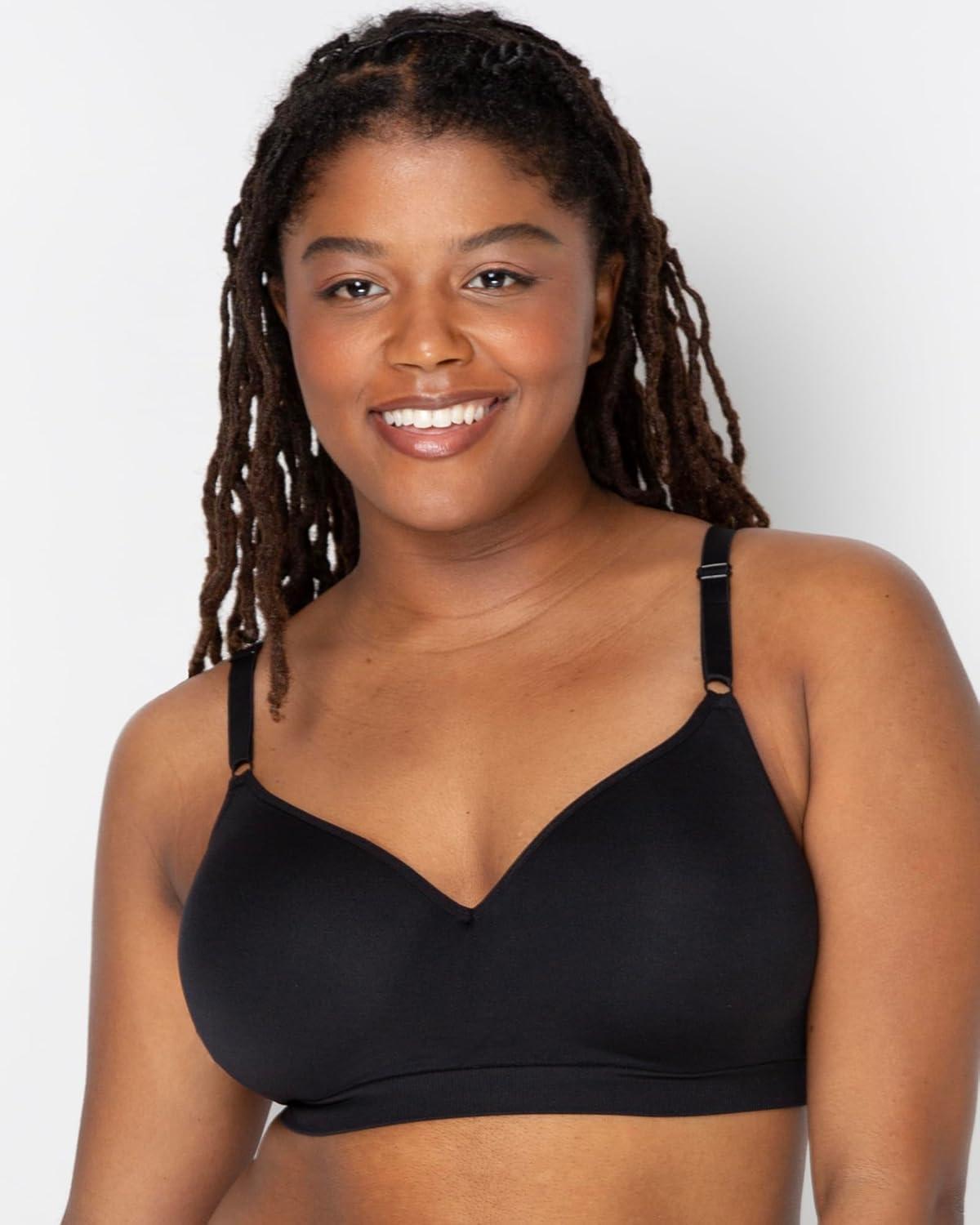 imageFruit of The Loom Womens 2Pack Seamless WireFree PushUp Bra Soft Comfortable amp SupportiveBlack HueWhite 2pack