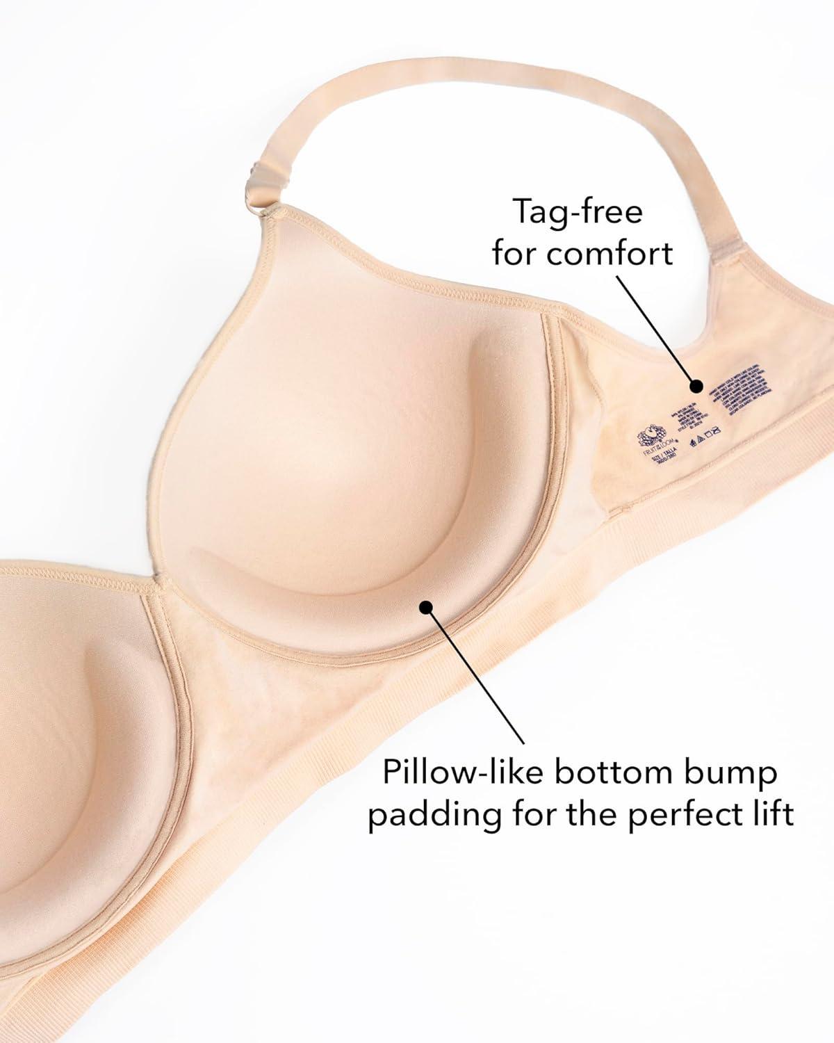 imageFruit of The Loom Womens 2Pack Seamless WireFree PushUp Bra Soft Comfortable amp SupportiveBlack HueWhite 2pack