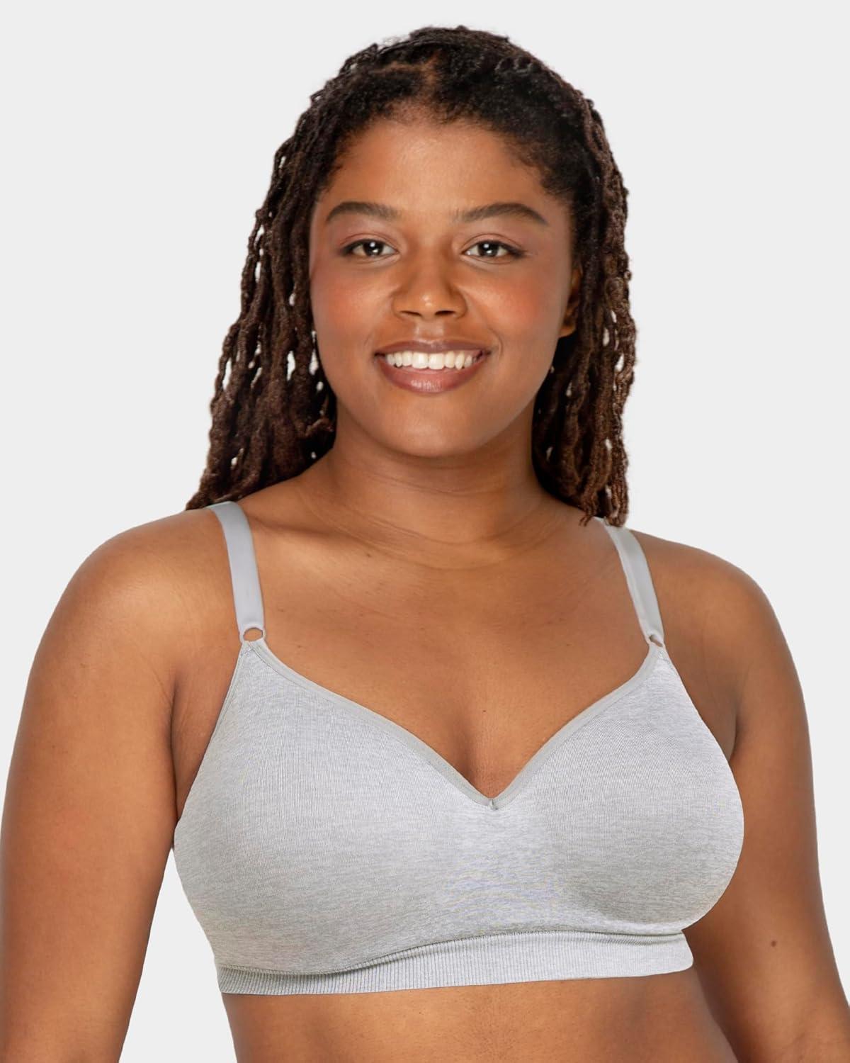 imageFruit of The Loom Womens 2Pack Seamless WireFree PushUp Bra Soft Comfortable amp SupportiveDeja BlueGrey Heather