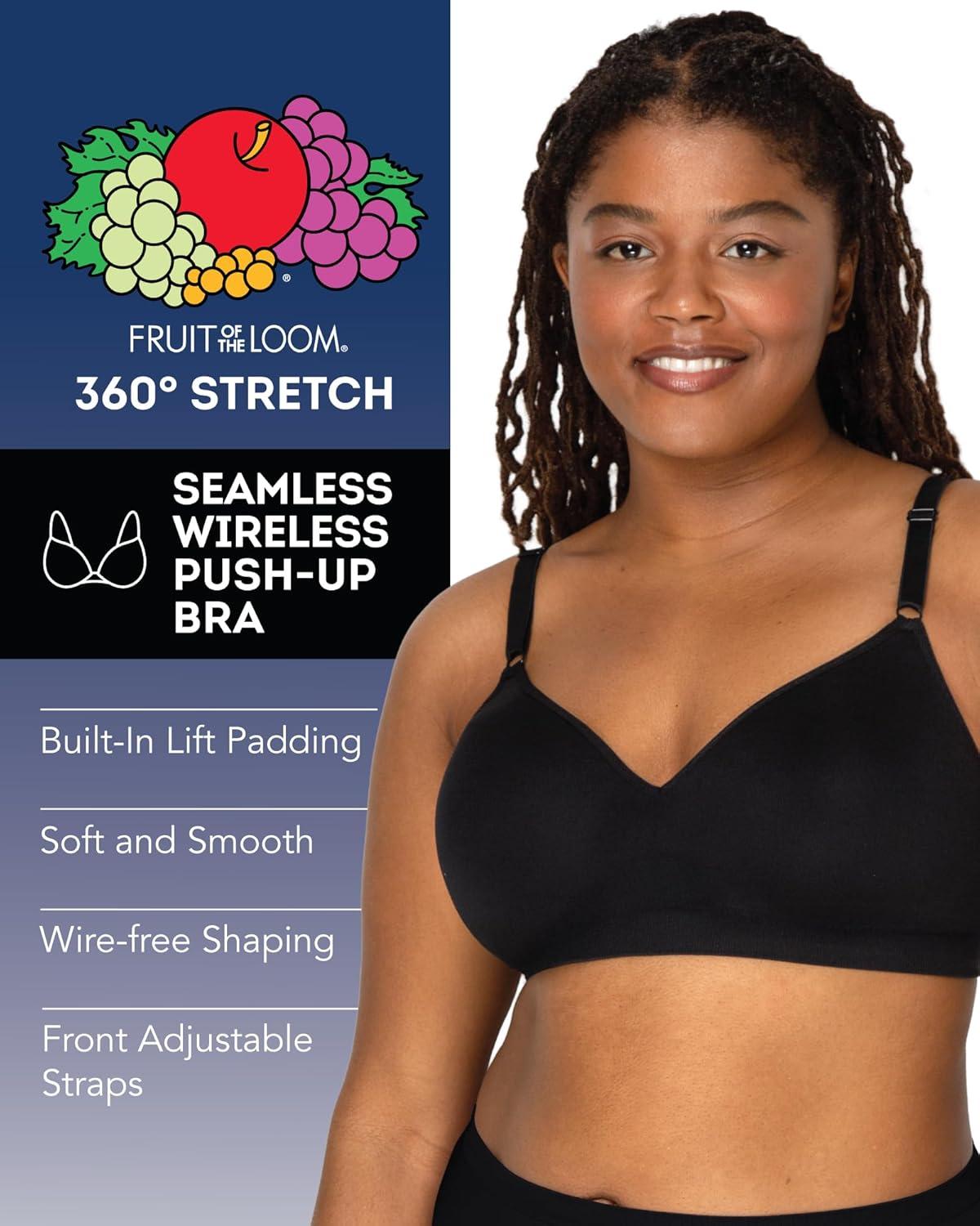 imageFruit of The Loom Womens 2Pack Seamless WireFree PushUp Bra Soft Comfortable amp SupportiveDeja BlueGrey Heather