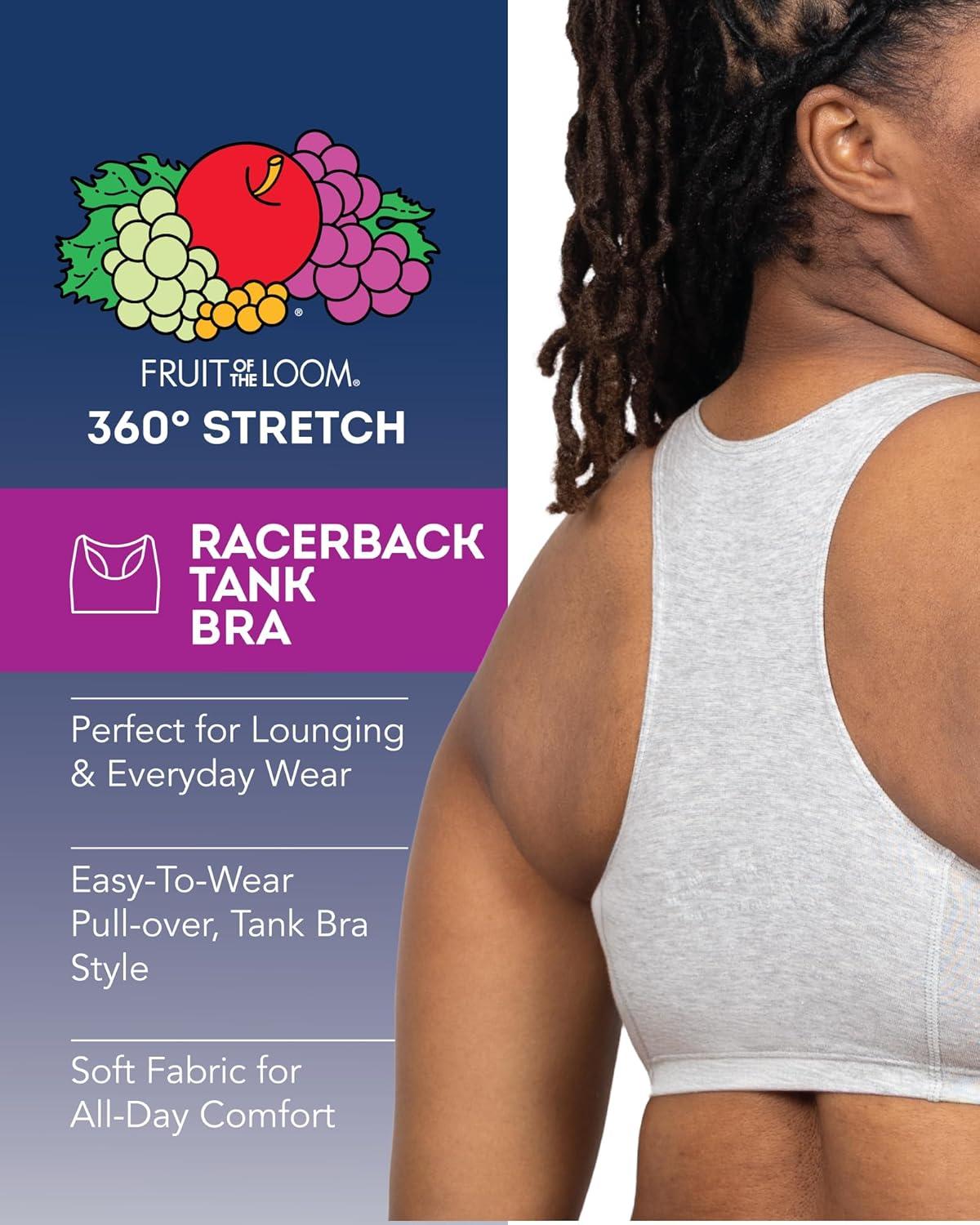 imageFruit of The Loom Womens MultiPack Tank Top Style Sports BraSkinny StripWhiteGrey Heather