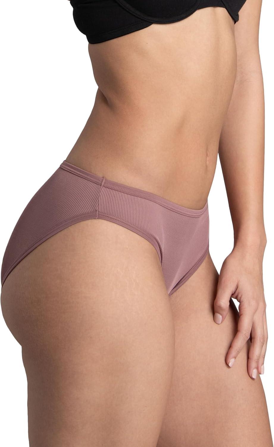 imageFruit of the Loom Womens Lightweight Microfiber Underwear Smooth Under Clothes Available in Plus SizeRibbed Bikini 6 Pack Colors May Vary