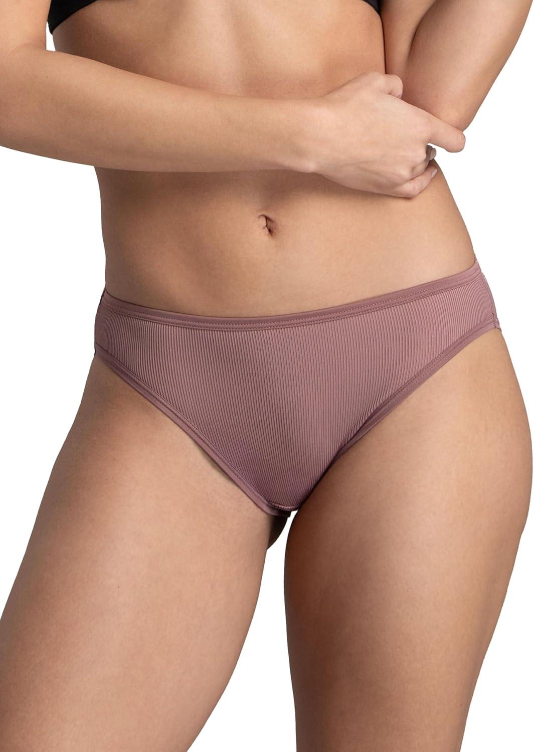 imageFruit of the Loom Womens Lightweight Microfiber Underwear Smooth Under Clothes Available in Plus SizeRibbed Bikini 6 Pack Colors May Vary