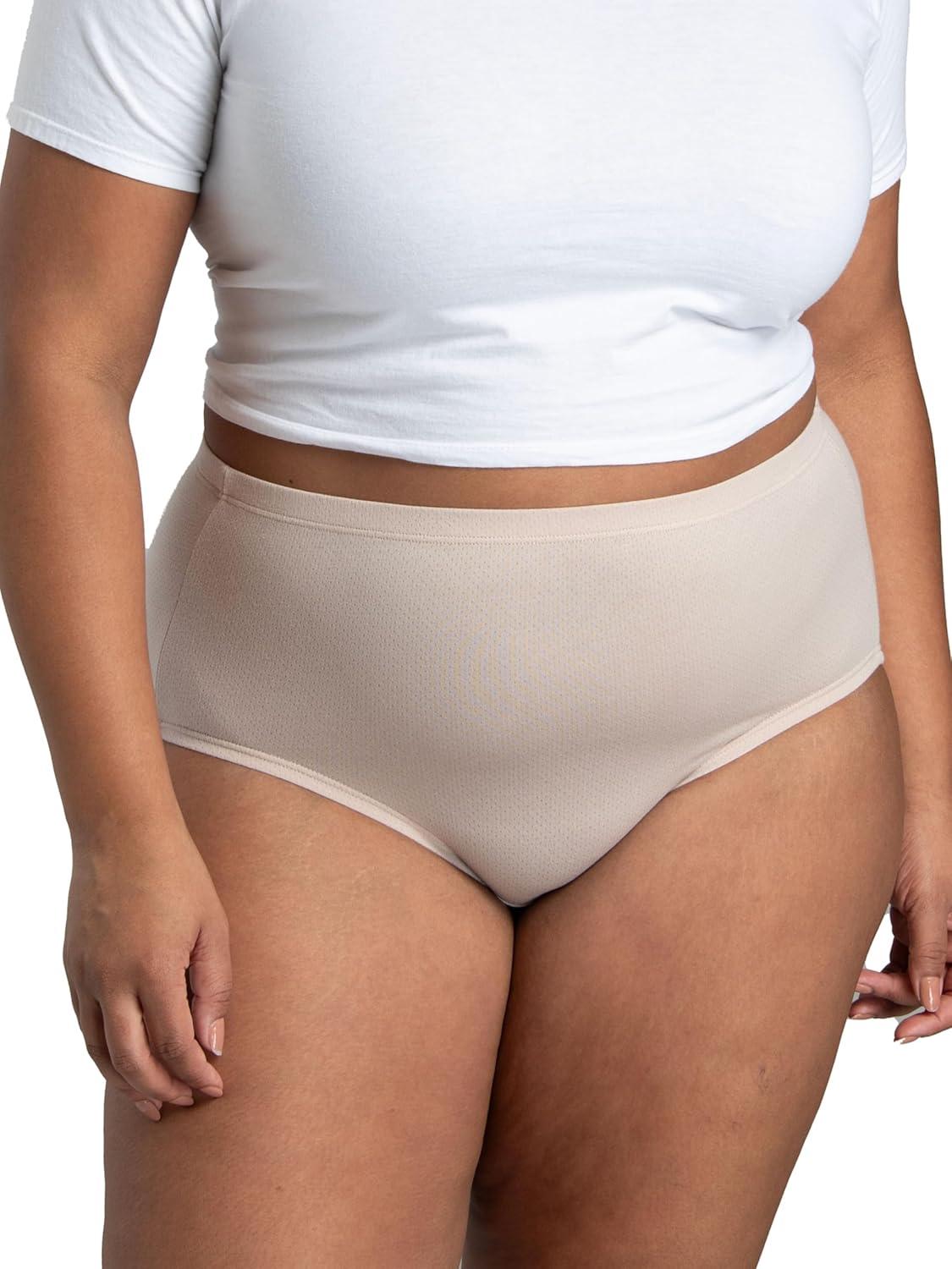 imageFruit of the Loom womens Breathable Underwear Moisture Wicking Keeps You Cool amp Comfortable Available in Plus SizeCotton Mesh Plus Size Brief 10 Pack PinkCreamBlue
