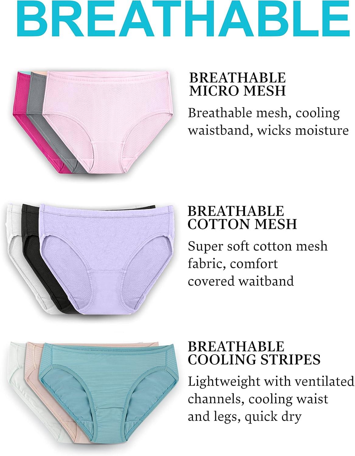 imageFruit of the Loom womens Breathable Underwear Moisture Wicking Keeps You Cool amp Comfortable Available in Plus SizeCotton Mesh Plus Size Brief 10 Pack PinkCreamBlue