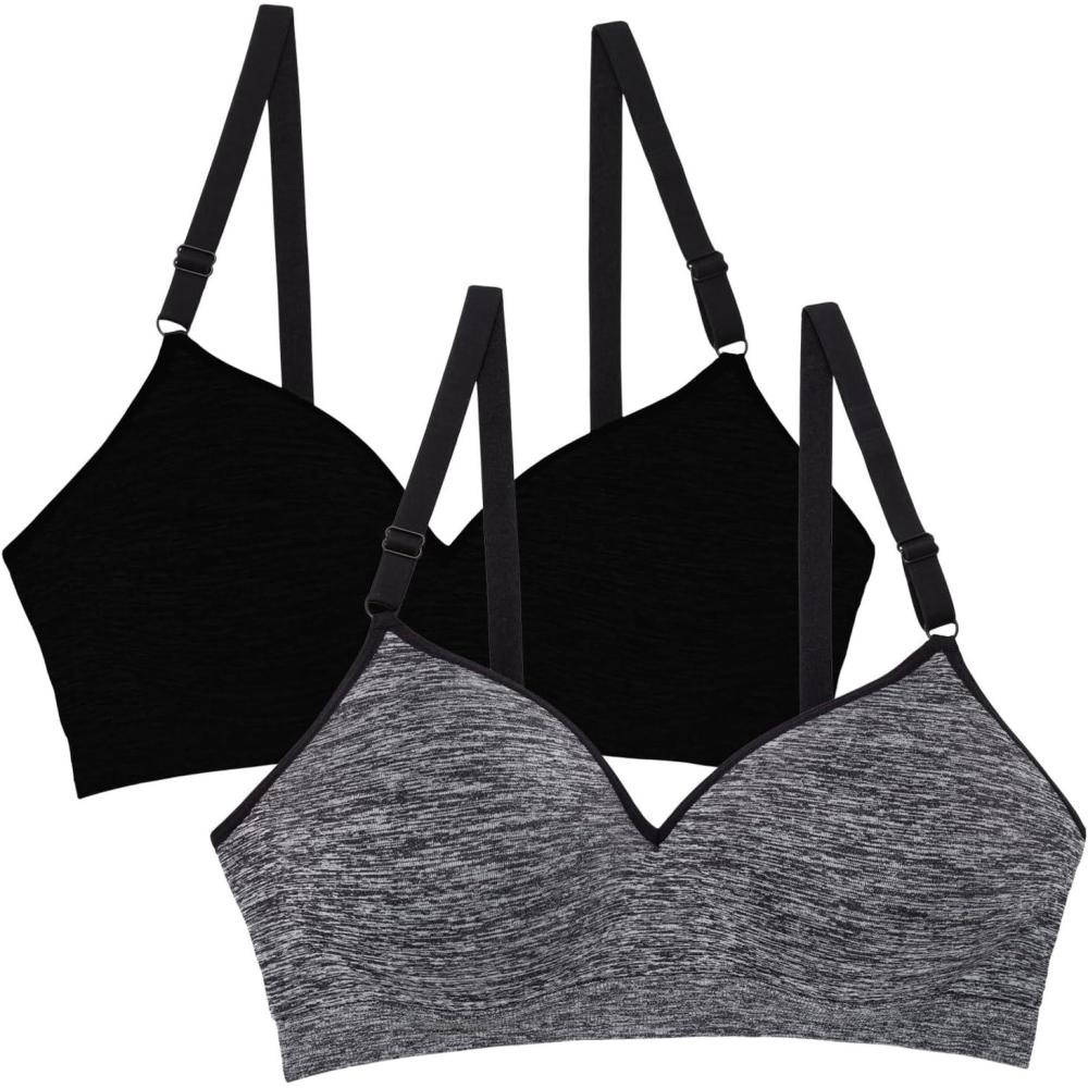 imageFruit of The Loom Womens 2Pack Seamless WireFree PushUp Bra  Soft Comfortable amp SupportiveBlack HueCharcoal Heather 2pack