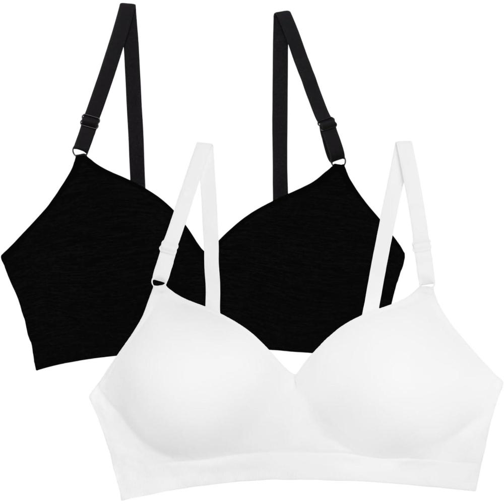imageFruit of The Loom Womens 2Pack Seamless WireFree PushUp Bra  Soft Comfortable amp SupportiveBlack HueWhite 2pack