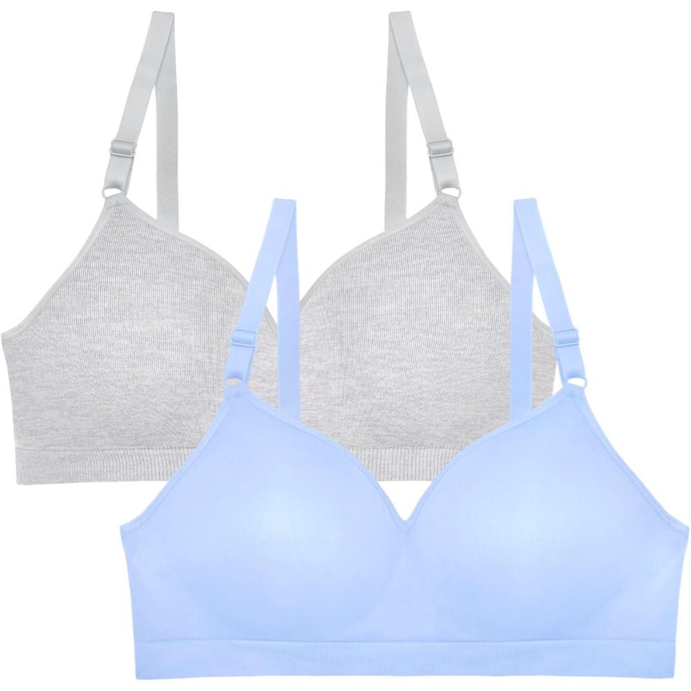 imageFruit of The Loom Womens 2Pack Seamless WireFree PushUp Bra Soft Comfortable amp SupportiveDeja BlueGrey Heather