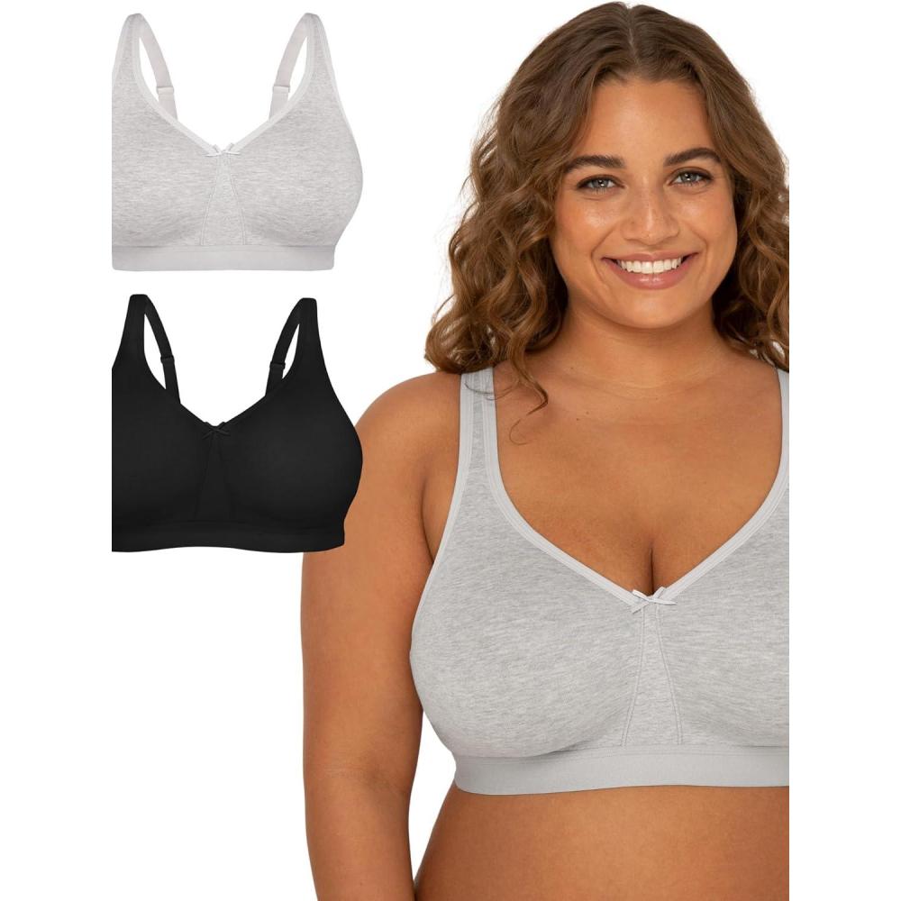 imageFruit of The Loom Womens Plus Size Wireless Cotton BraHeather GreyBlack Hue