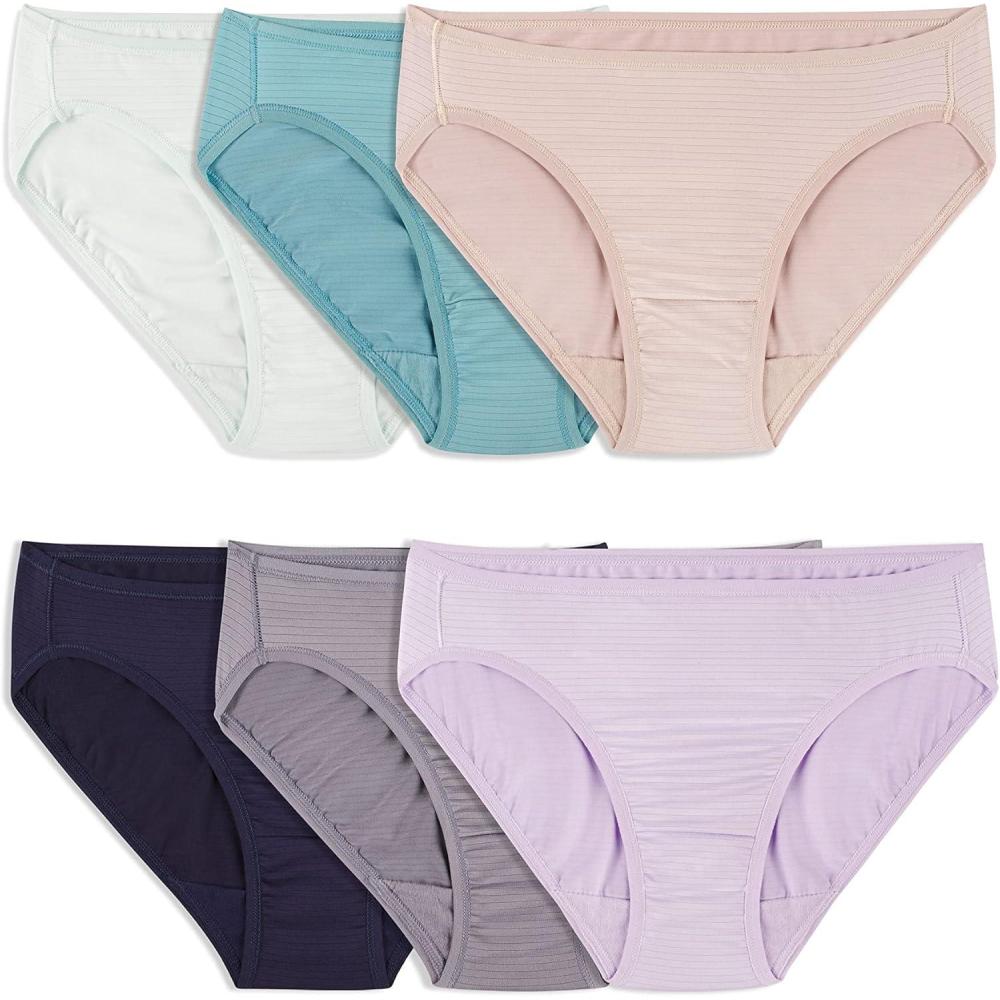 imageFruit of the Loom womens Breathable Underwear Moisture Wicking Keeps You Cool amp Comfortable Available in Plus SizeCooling Stripes Bikini 6 Pack Colors May Vary
