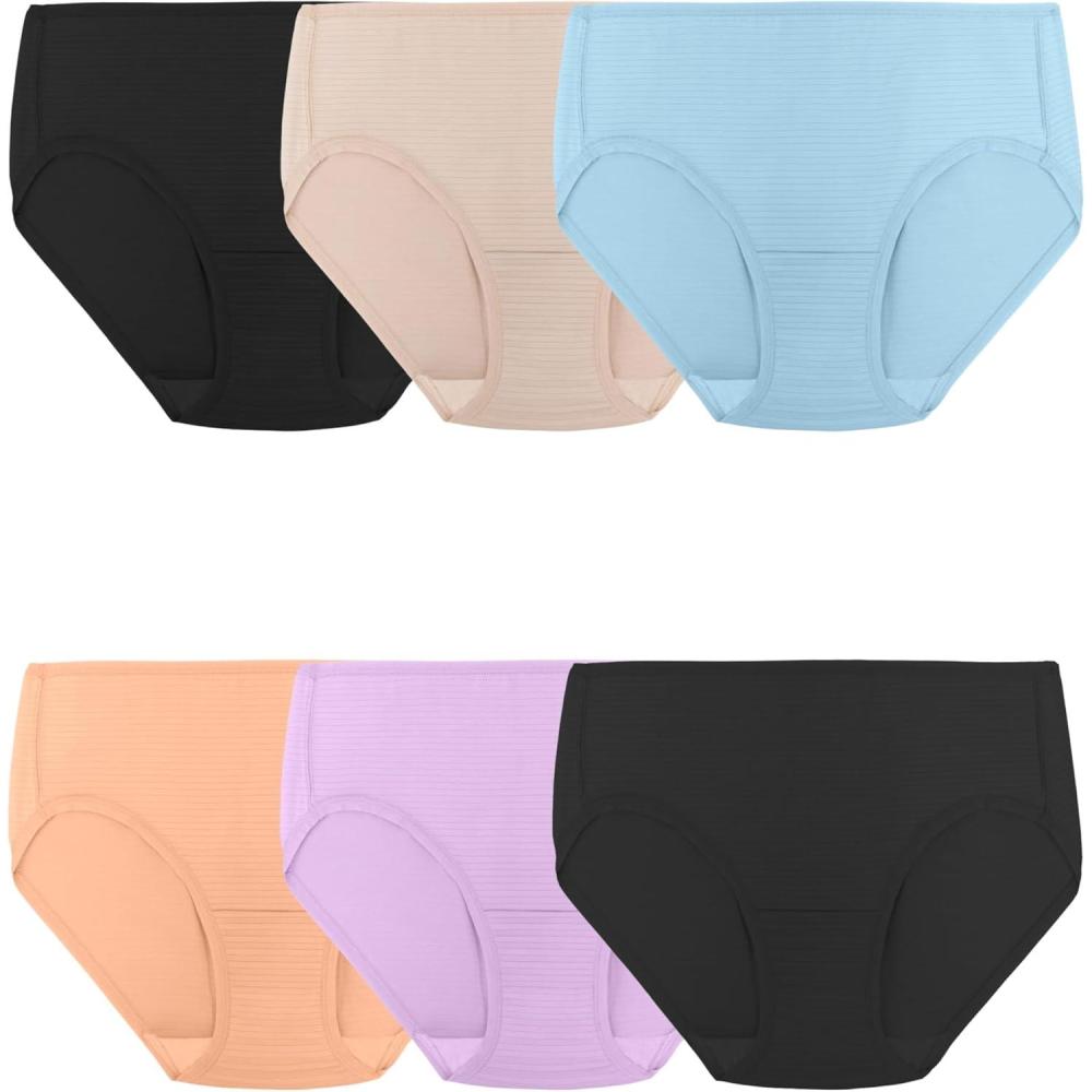 imageFruit of the Loom womens Breathable Underwear Moisture Wicking Keeps You Cool amp Comfortable Available in Plus SizeCooling Stripes  Brief  6 Pack  Colors May Vary