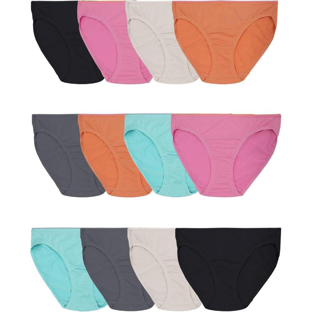 imageFruit of the Loom womens Breathable Underwear Moisture Wicking Keeps You Cool amp Comfortable Available in Plus SizeMicro Mesh  Bikini  12 Pack  Colors May Vary