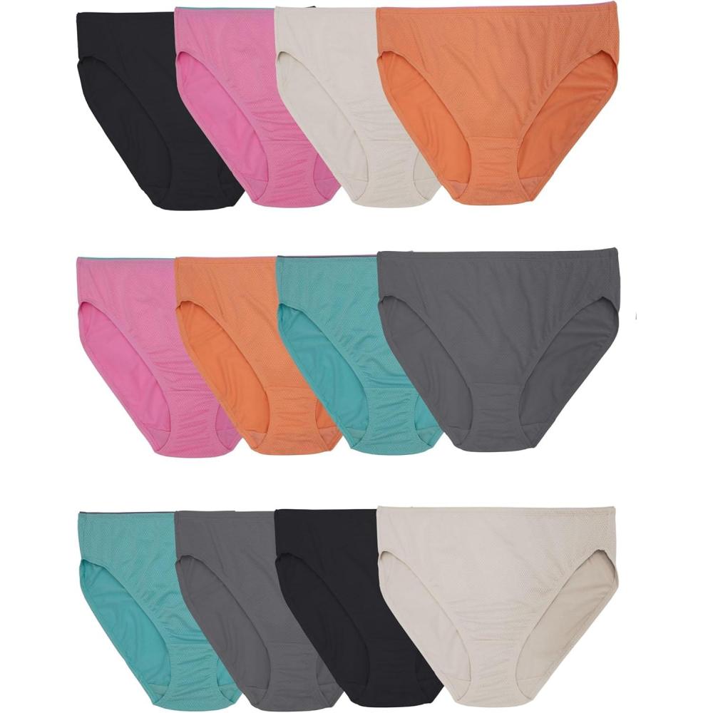 imageFruit of the Loom womens Breathable Underwear Moisture Wicking Keeps You Cool amp Comfortable Available in Plus SizeMicro Mesh  Hi Cut  12 Pack  Colors May Vary