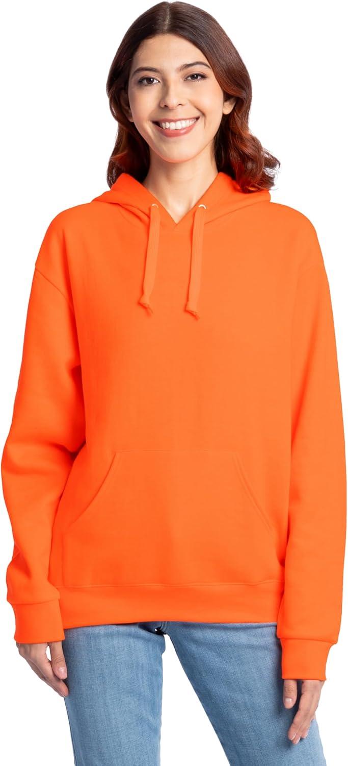 imageFruit of the Loom Mens Eversoft Fleece Pullover Hooded Sweatshirt Moisture Wicking amp BreathableSafety Orange Pullover