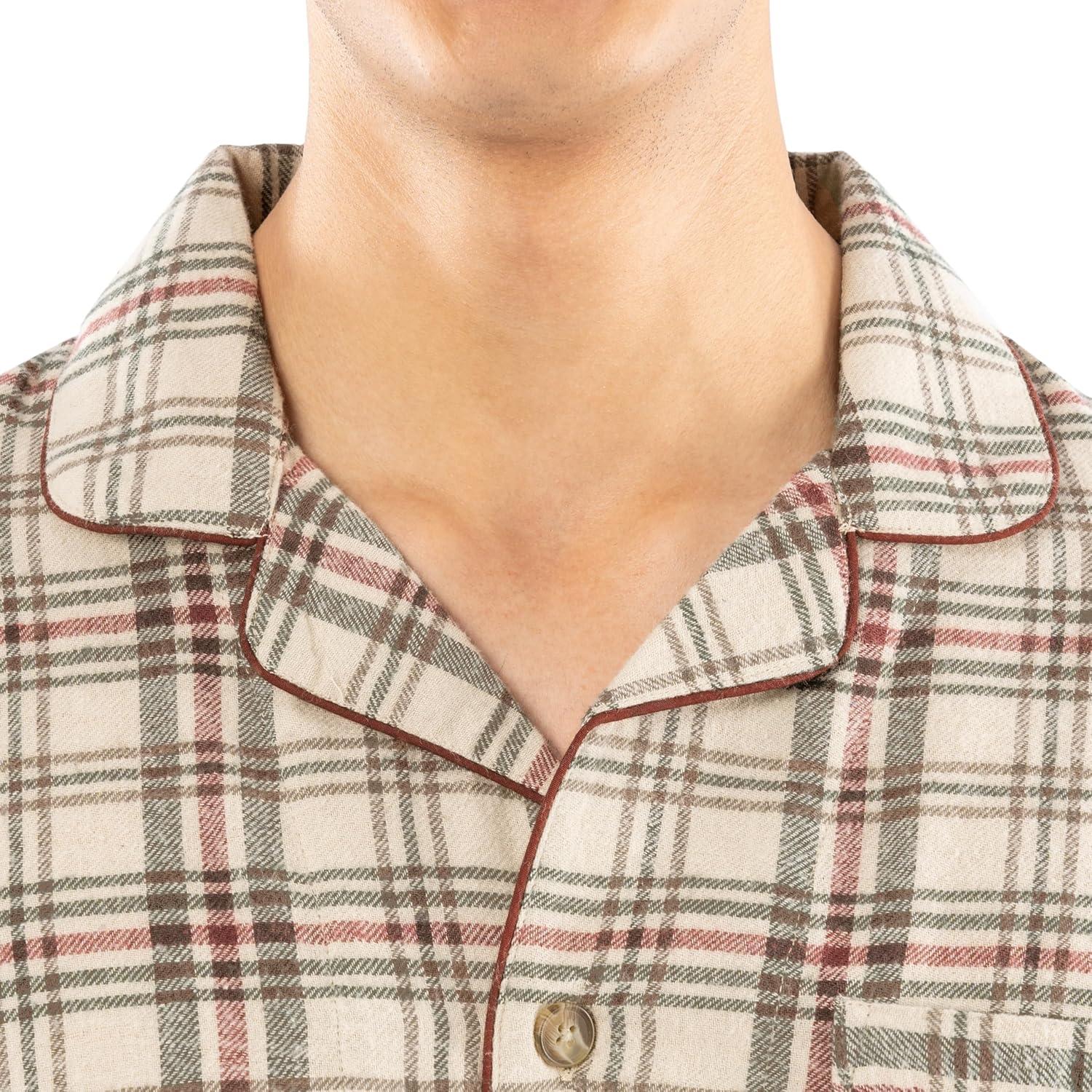 imageFruit of the Loom Mens Flannel Pajama Sleep SetBeigeKhaki Plaid