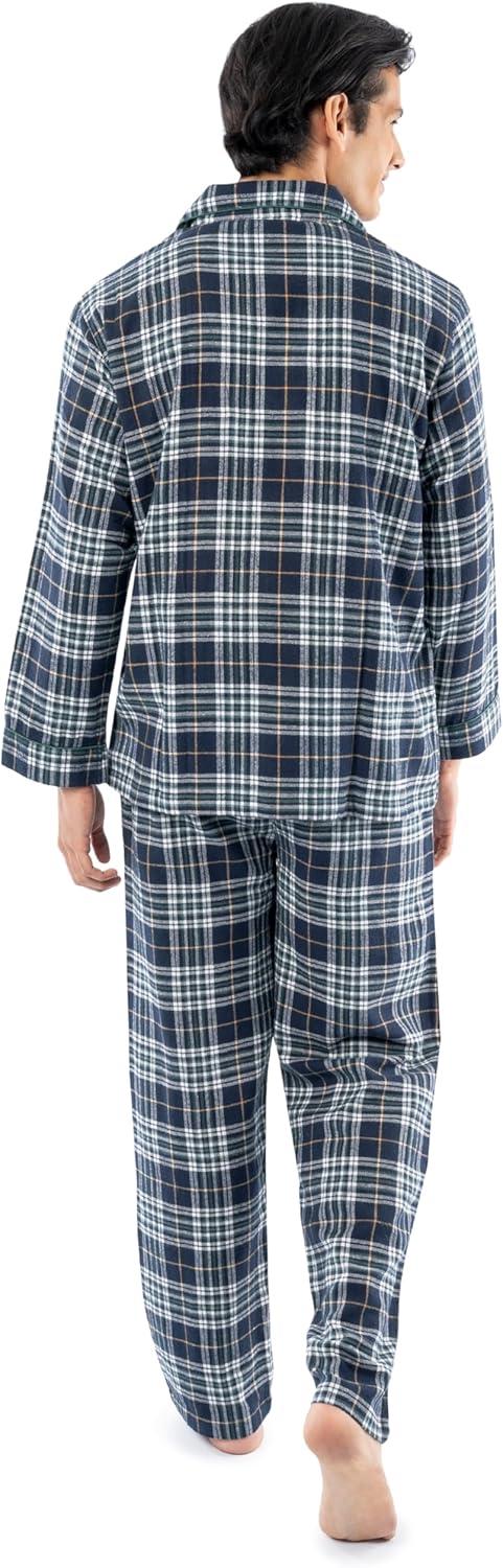 imageFruit of the Loom Mens Flannel Pajama Sleep SetNavyGreen Plaid