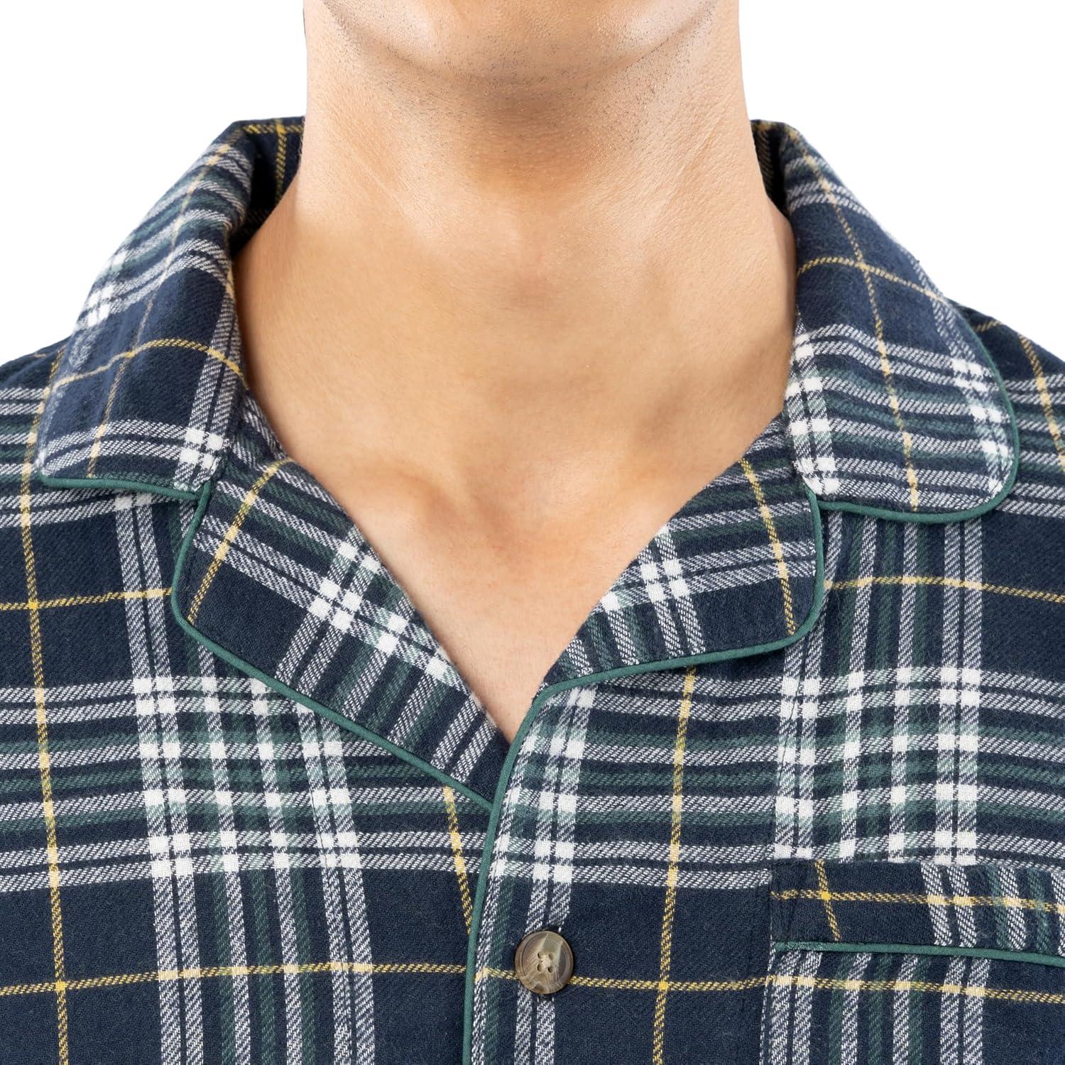 imageFruit of the Loom Mens Flannel Pajama Sleep SetNavyGreen Plaid