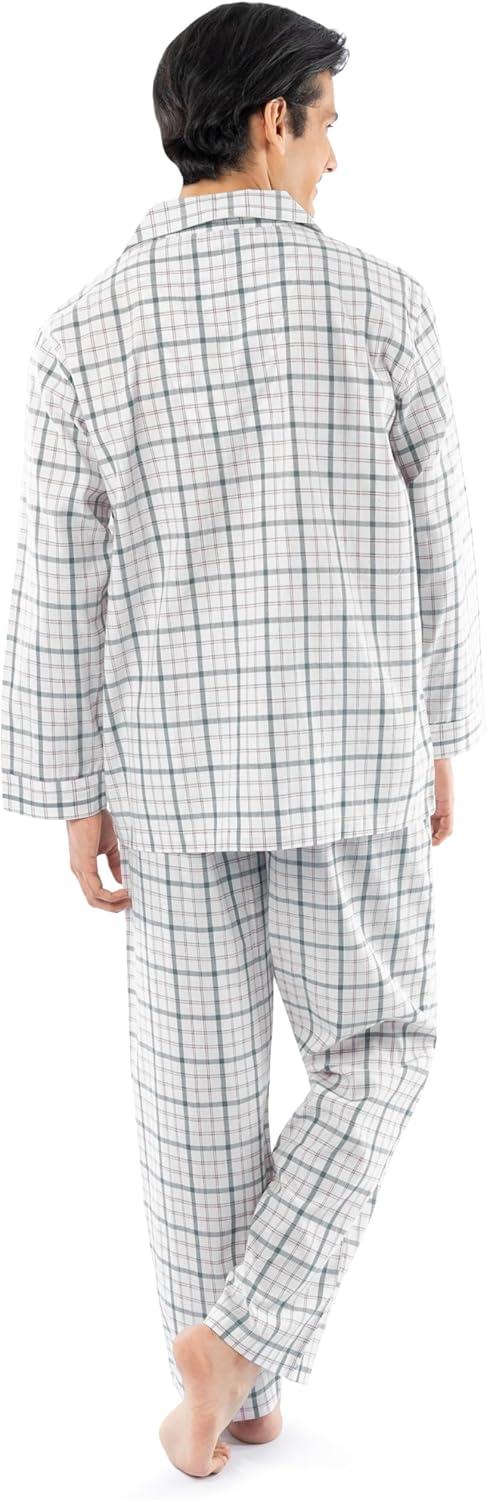 imageFruit of the Loom Mens Long Sleeve Broadcloth Pajama SetNaturalGreen Plaid