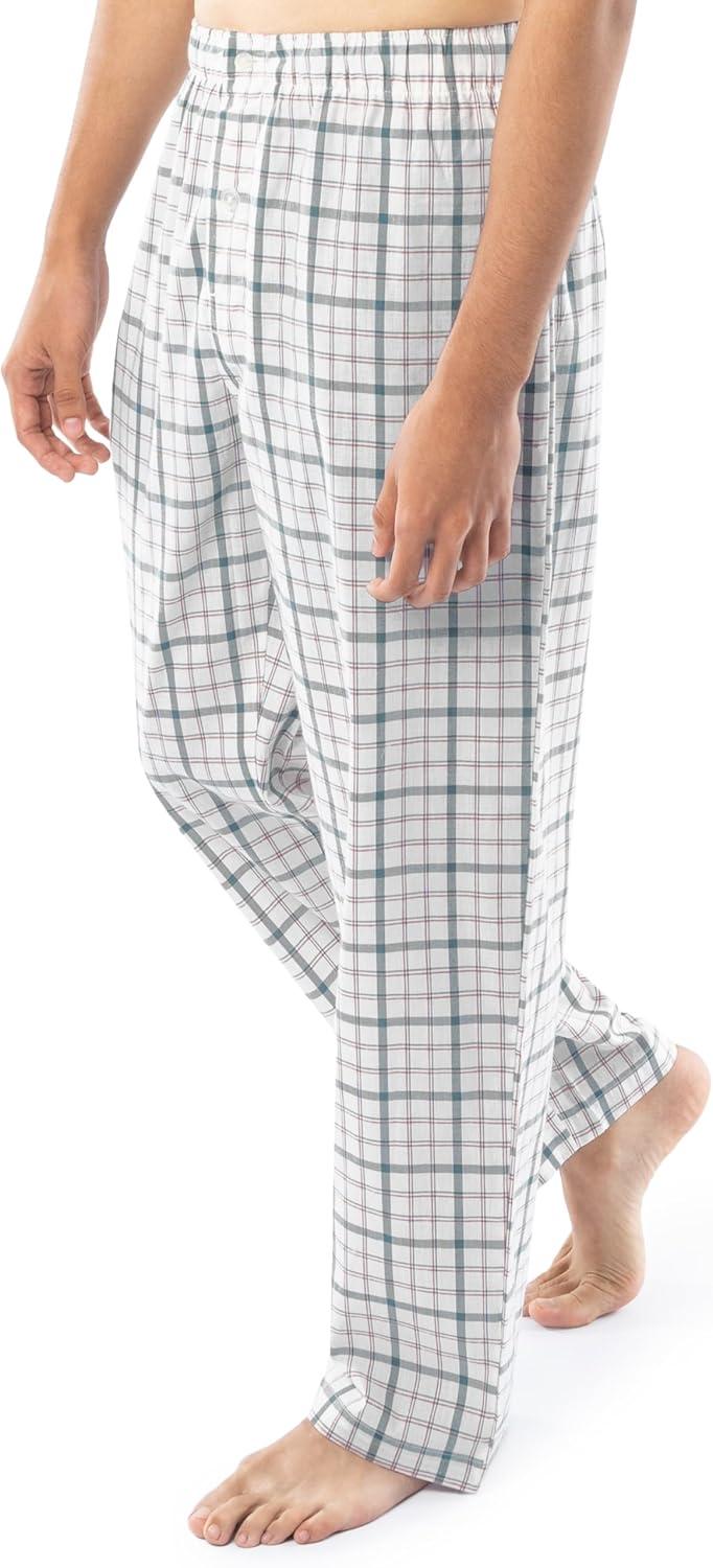 imageFruit of the Loom Mens Long Sleeve Broadcloth Pajama SetNaturalGreen Plaid