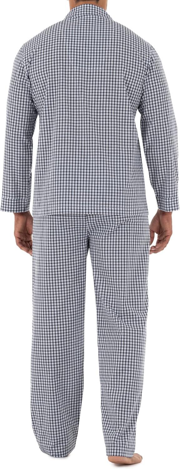 imageFruit of the Loom Mens Long Sleeve Broadcloth Pajama SetNavyWhite Check