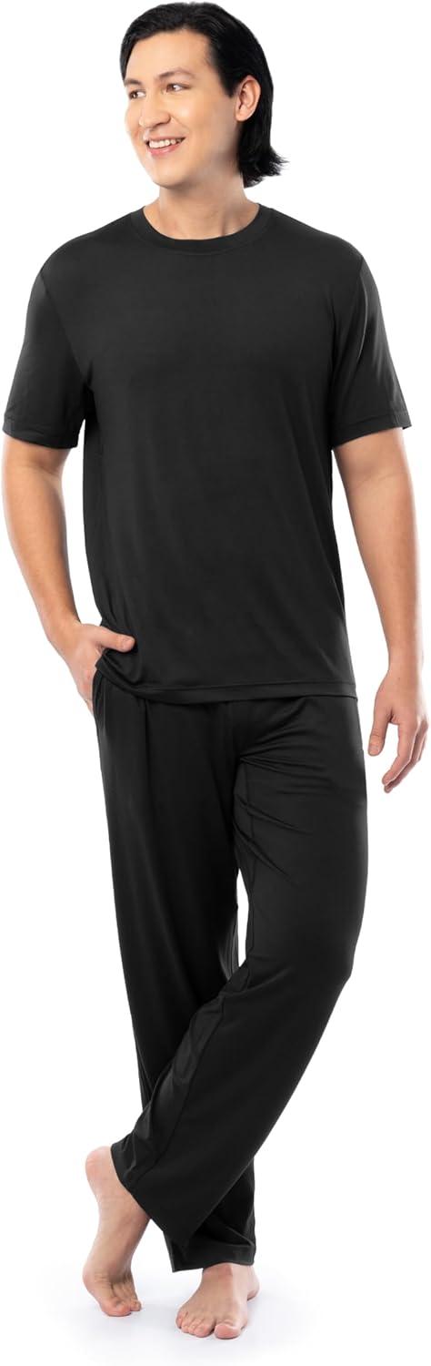 imageFruit of the Loom mens Stretch Mesh Jersey Top and Pant Sleep Pajama SetBlack