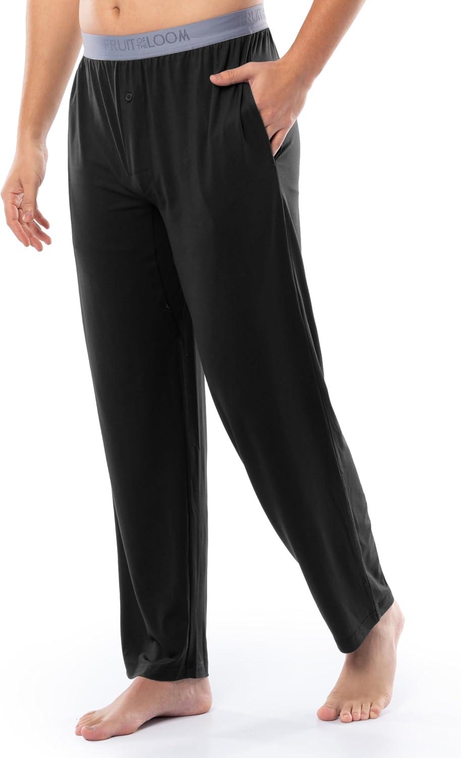 imageFruit of the Loom mens Stretch Mesh Jersey Top and Pant Sleep Pajama SetBlack