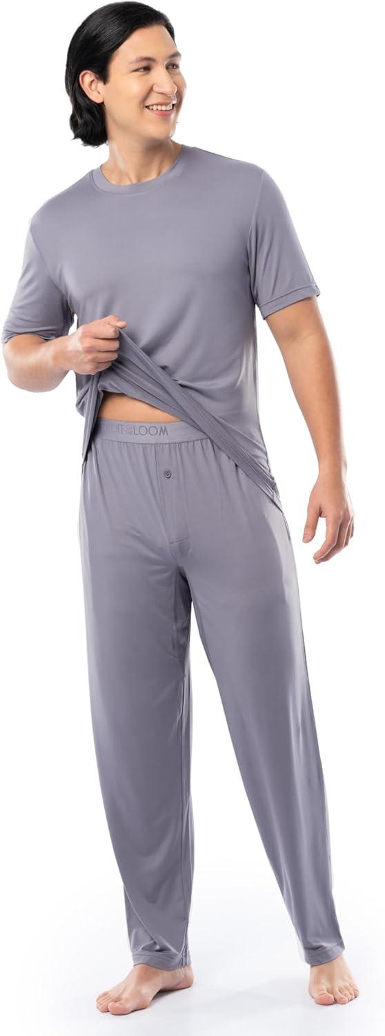 imageFruit of the Loom mens Stretch Mesh Jersey Top and Pant Sleep Pajama SetGrey Heather