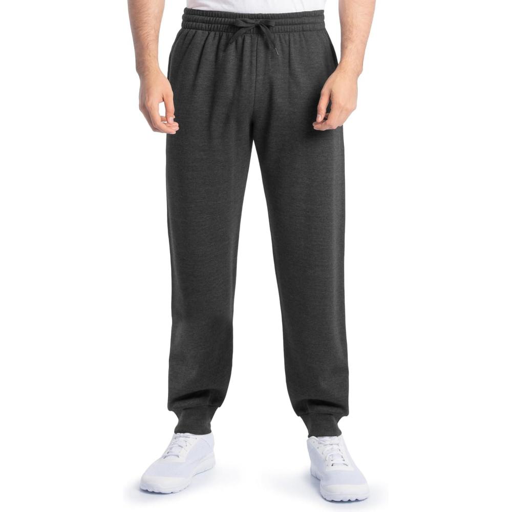 imageFruit of The Loom Eversoft Fleece Joggers with Pockets Relaxed Fit Moisture Wicking Breathable Tapered SweatpantsCotton Blend Black Heather