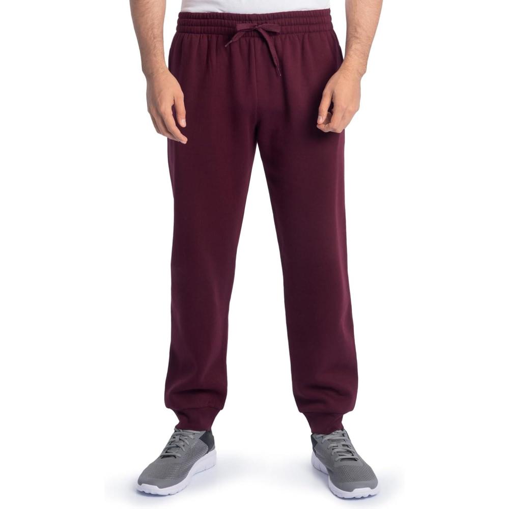 imageFruit of The Loom Eversoft Fleece Joggers with Pockets Relaxed Fit Moisture Wicking Breathable Tapered SweatpantsMaroon