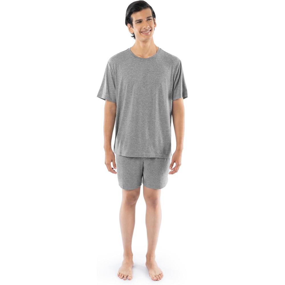 imageFruit of the Loom Mens 360 Stretch Short Sleeve Shirt and Shorts Pajama Sleep SetGrey Heather
