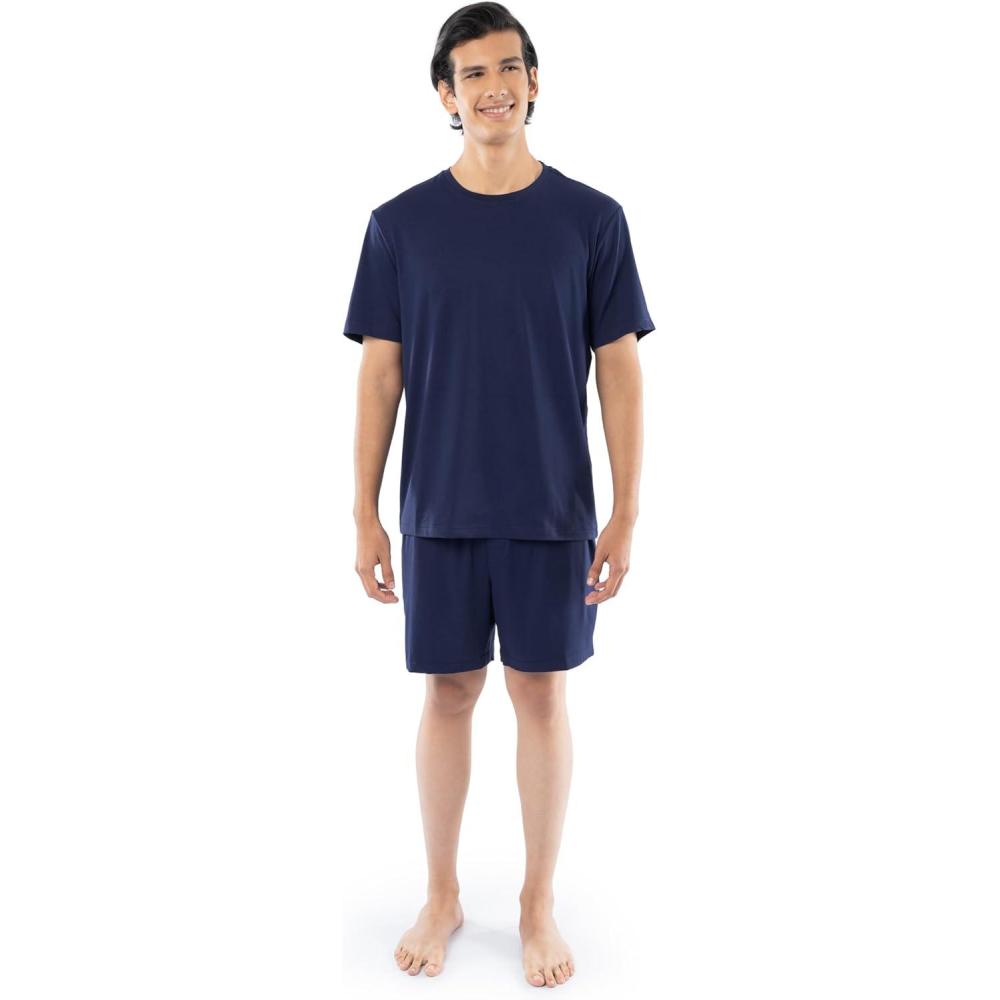 imageFruit of the Loom Mens 360 Stretch Short Sleeve Shirt and Shorts Pajama Sleep SetNavy