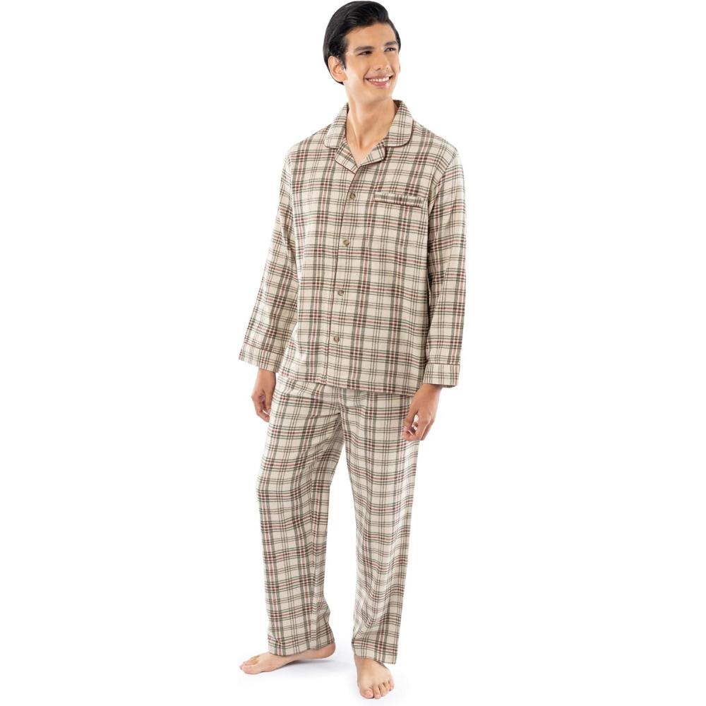 imageFruit of the Loom Mens Flannel Pajama Sleep SetBeigeKhaki Plaid