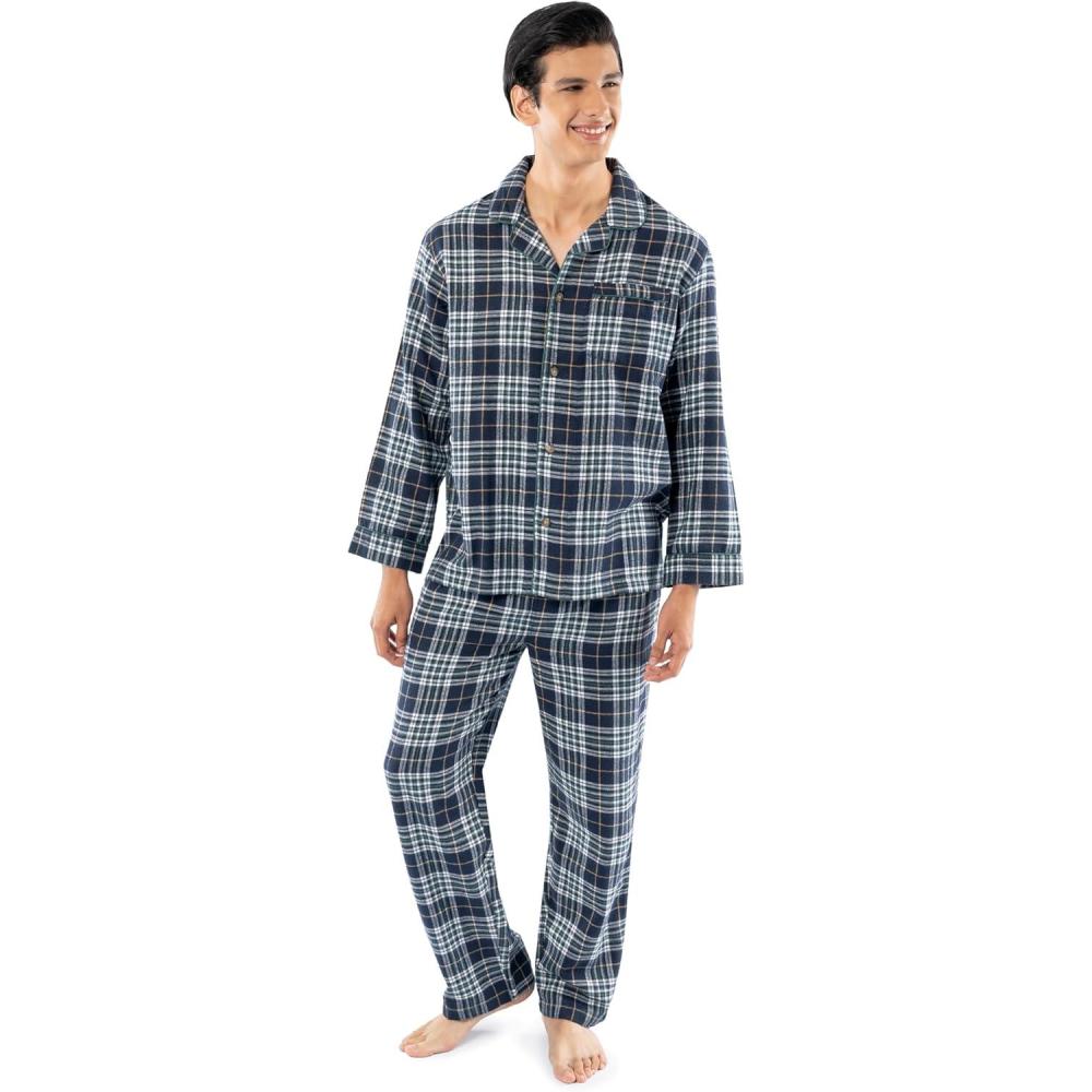 imageFruit of the Loom Mens Flannel Pajama Sleep SetNavyGreen Plaid