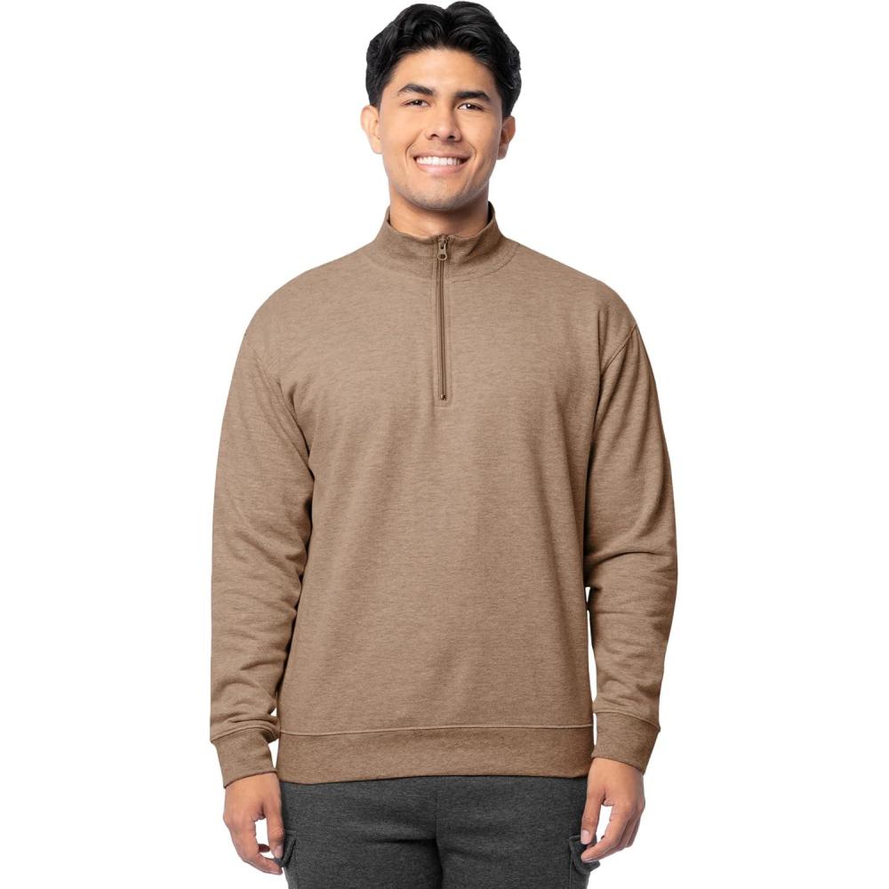 imageFruit of the Loom Mens Fleece QuarterZip Pullover SweatshirtBrown Heather